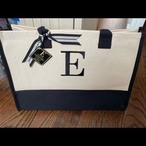 NWT!  “E” navy blue & cream tote bag